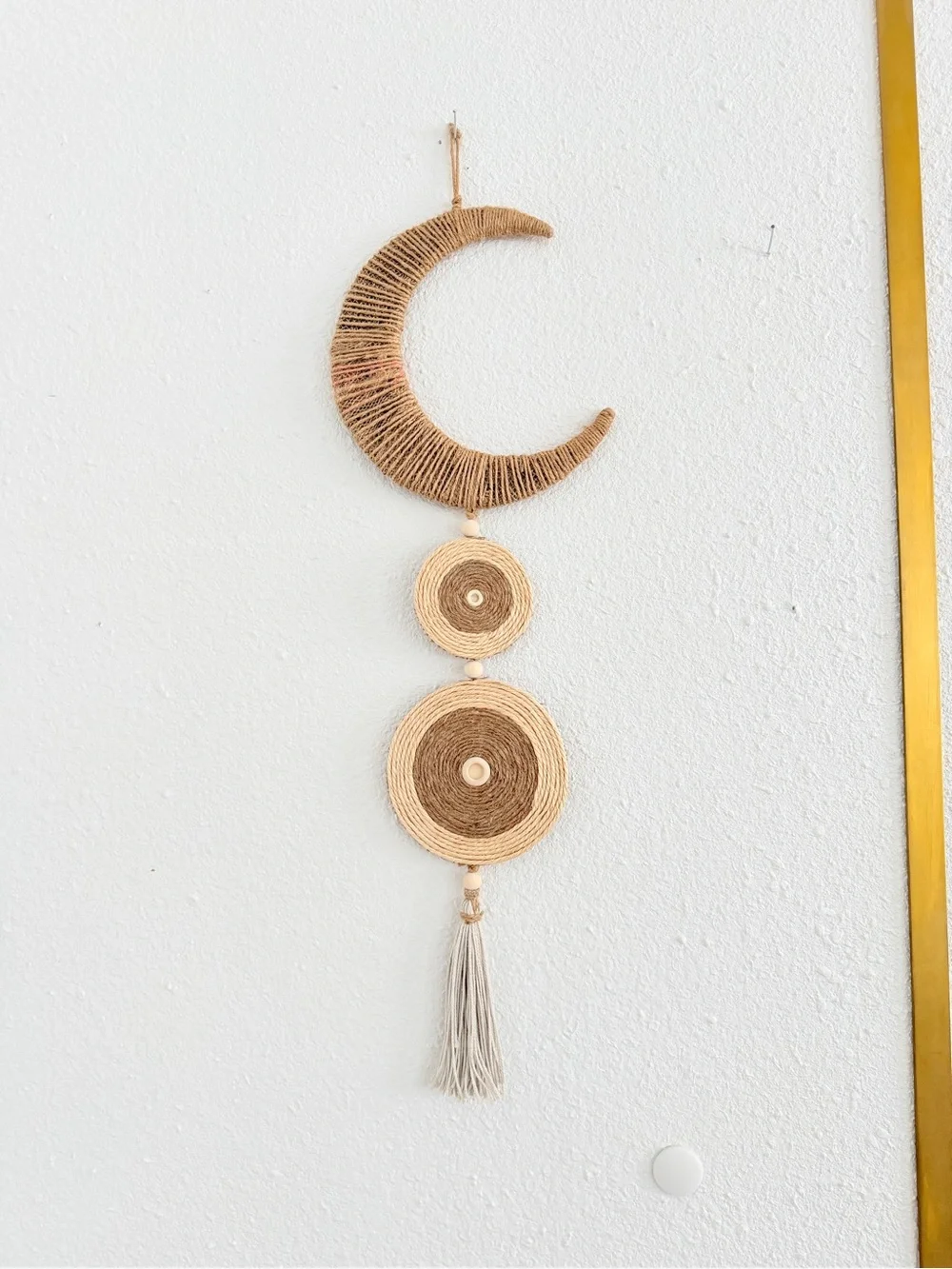Natural Beige Crescent and Circle Wall Hanging - Boho Macrame Decor